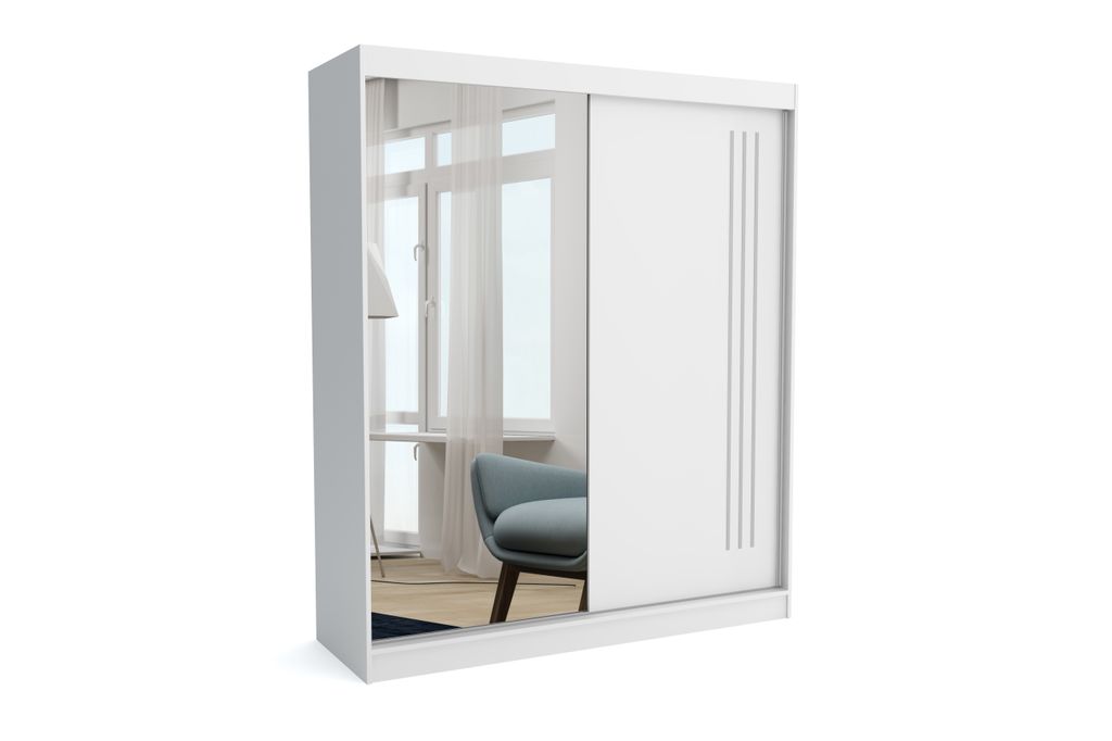 Neuer Kleiderschrank mit Schiebetüren LUNA 180 cm (WEISS) Produktbild 