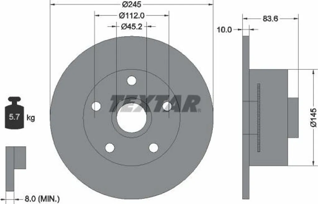 Disque de frein pour Audi A4 8D - Remplacement OE 8D0615601B par TEXTAR