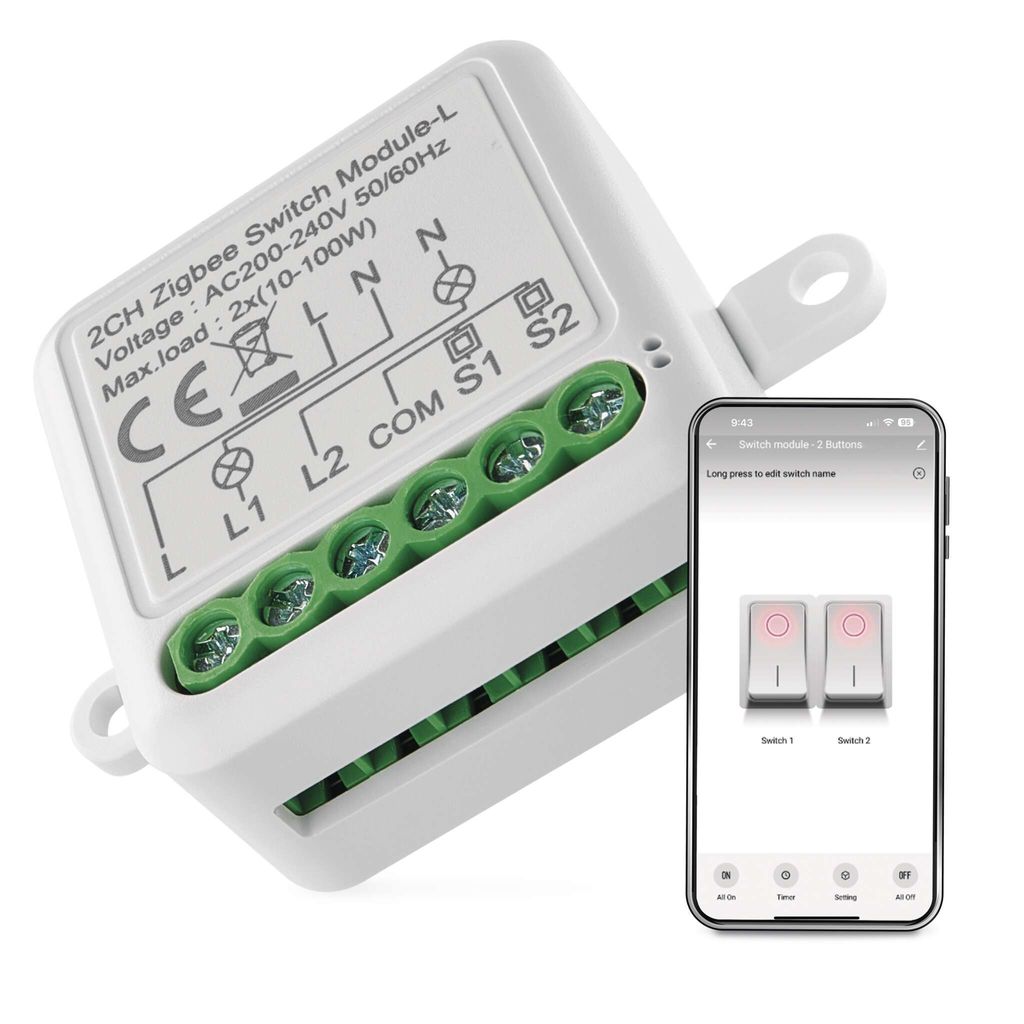 EMOS GoSmart Lichtschalter-Modul / Zigbee mit App, Unterputz Schalter zur Fernsteuerung, Sprachsteuerung, für Doppelschalter, kein Nullleiter, H5104