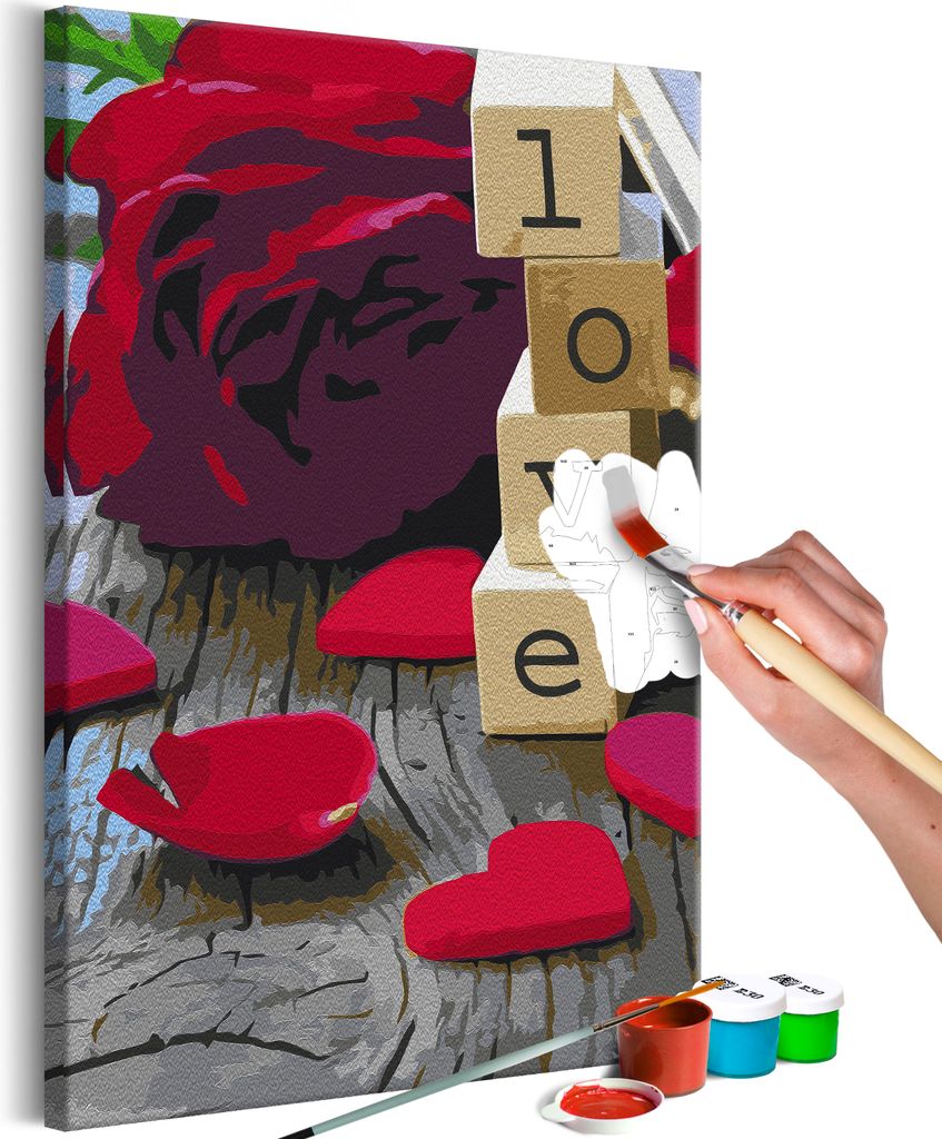 Malen nach Zahlen rote Mund und Lippen Gesicht Frau grau rot 40x50 cm Malset mit Holzrahmen auf Leinwand für Erwachsene Kinder Gemälde Kit DIY