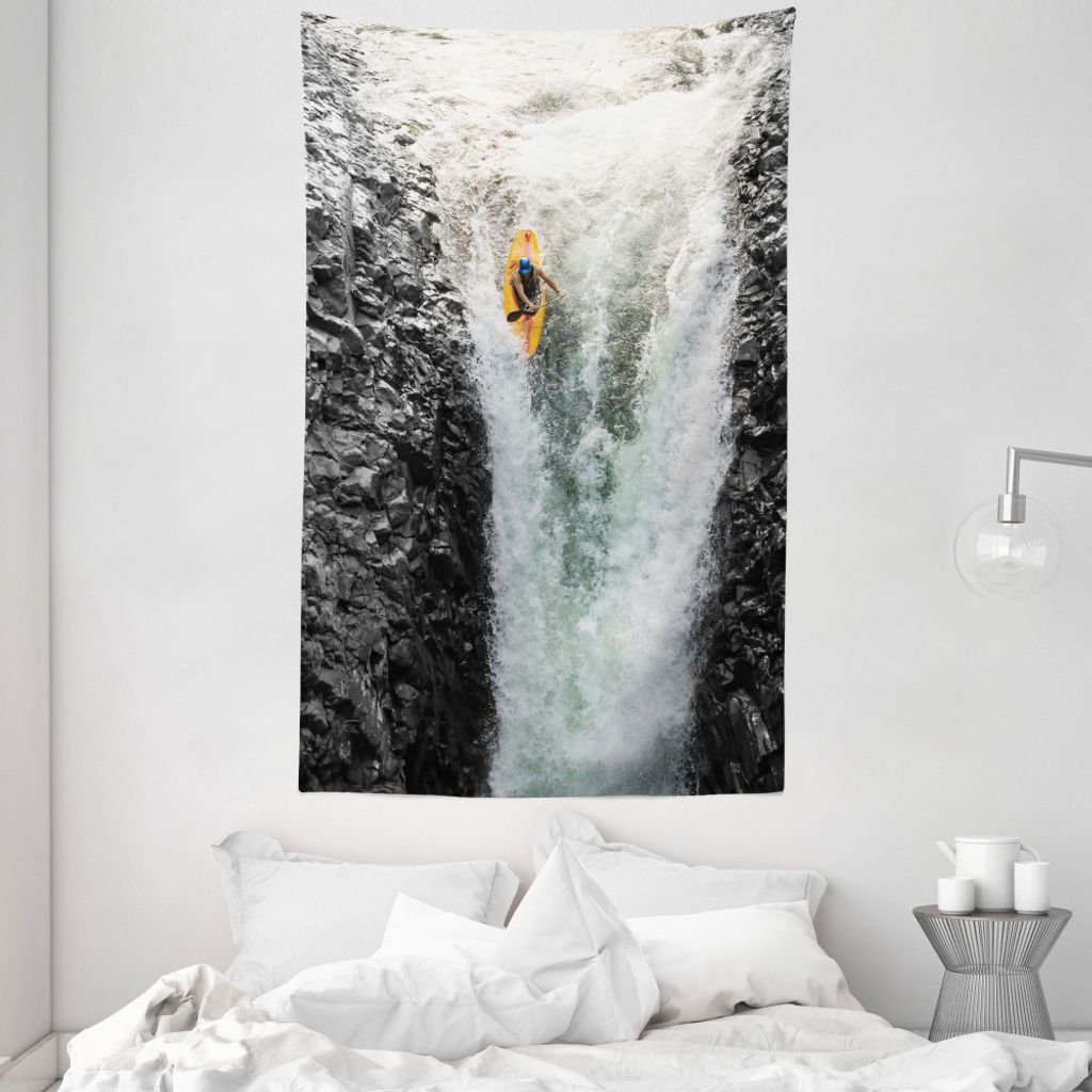 ABAKUHAUS Bunt Wandteppich und Tagesdecke, Cliffs Wasserfall Kanu aus Weiches Mikrofaser Stoff Waschbar ohne Verblassen Digitaldruck, 140 x 230 cm,...