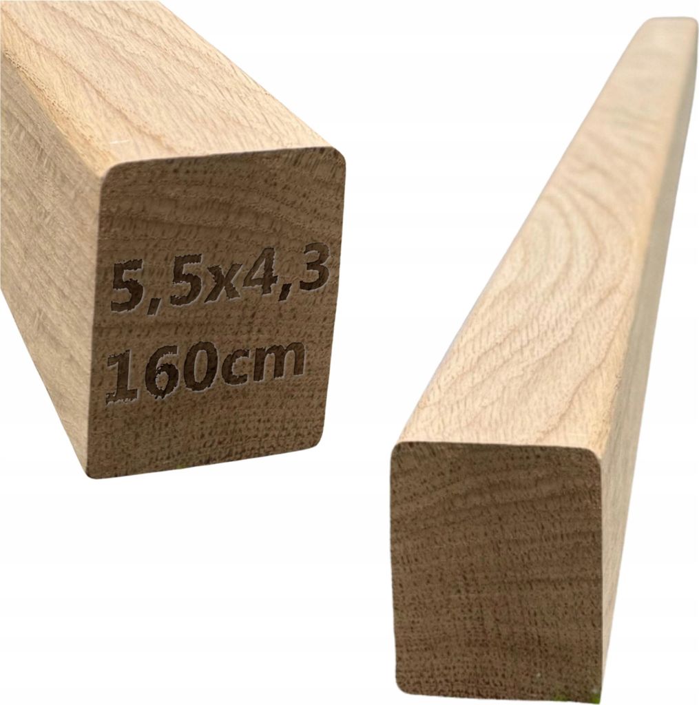 Two wooden beams are shown against a white background. One beam is in the foreground, angled, with text etched into its surface. The other beam is in the background, also angled.