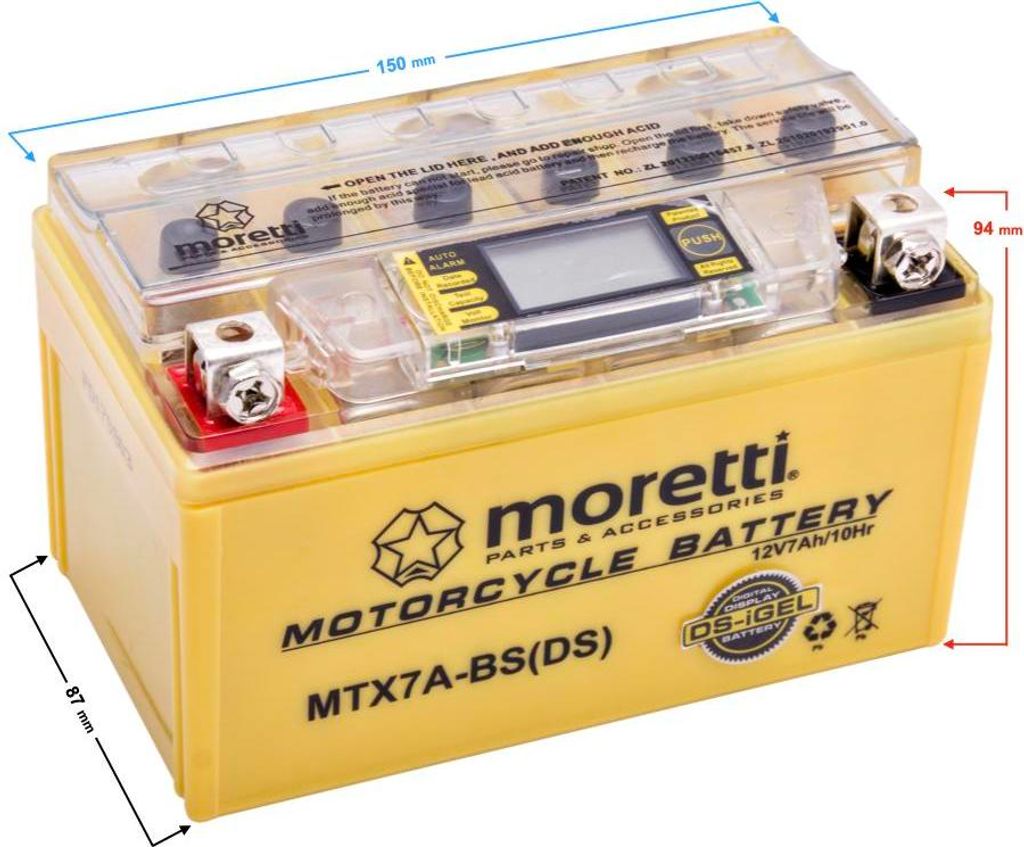 Moretti AGM (I-Gel) MTX7A-BS Batterie mit Anzeige