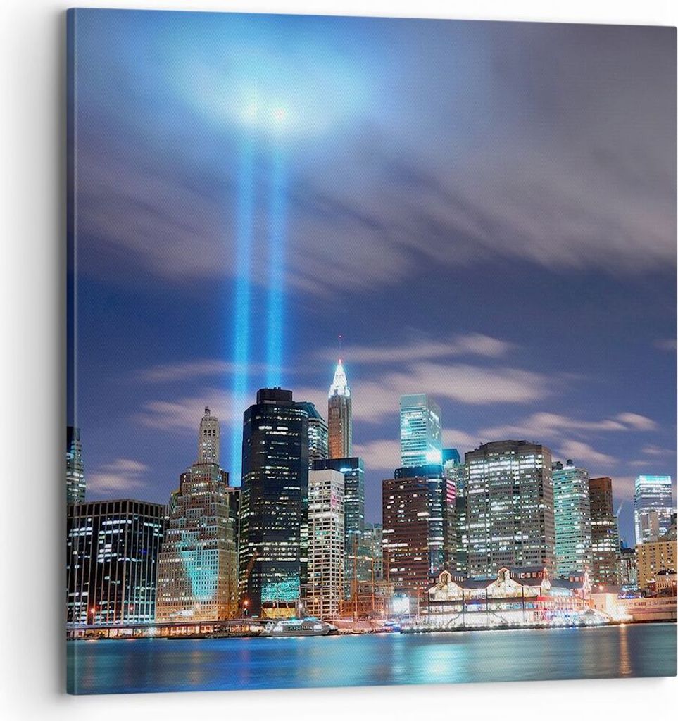 Bild auf Leinwand - Leinwandbild - Wolkenkratzer Lichter Ansicht - 70x70cm - Wand Bild - Wanddeko - Leinwanddruck - Bilder - Kunstdruck - Wanddekor...