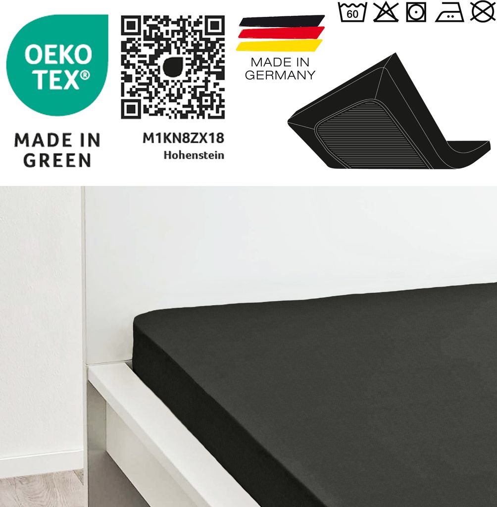 JACK Uni Spannbettlaken Satin 100x200 / 140x200 / 180x200 cm einfarbig Spannbetttuch viele Farben, Farbe:Anthrazit, Größe:180x200cm Spannbettlaken