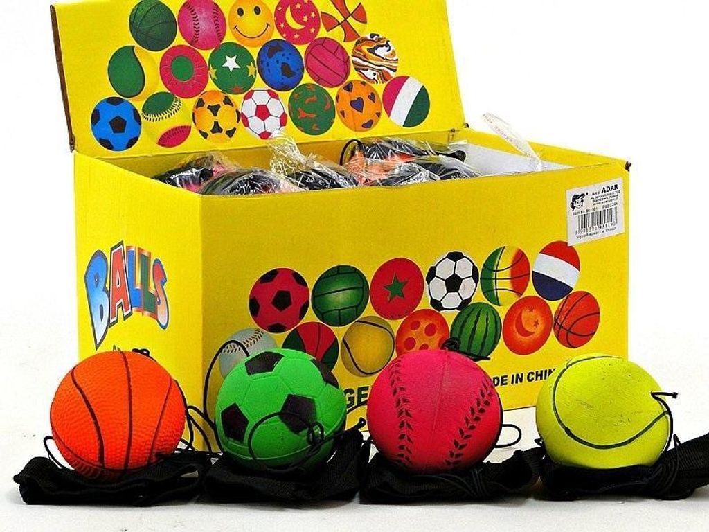 Gummiball mit Gummiband 6 cm (24 Stück) (Spielzeug, Sport und Freizeit)