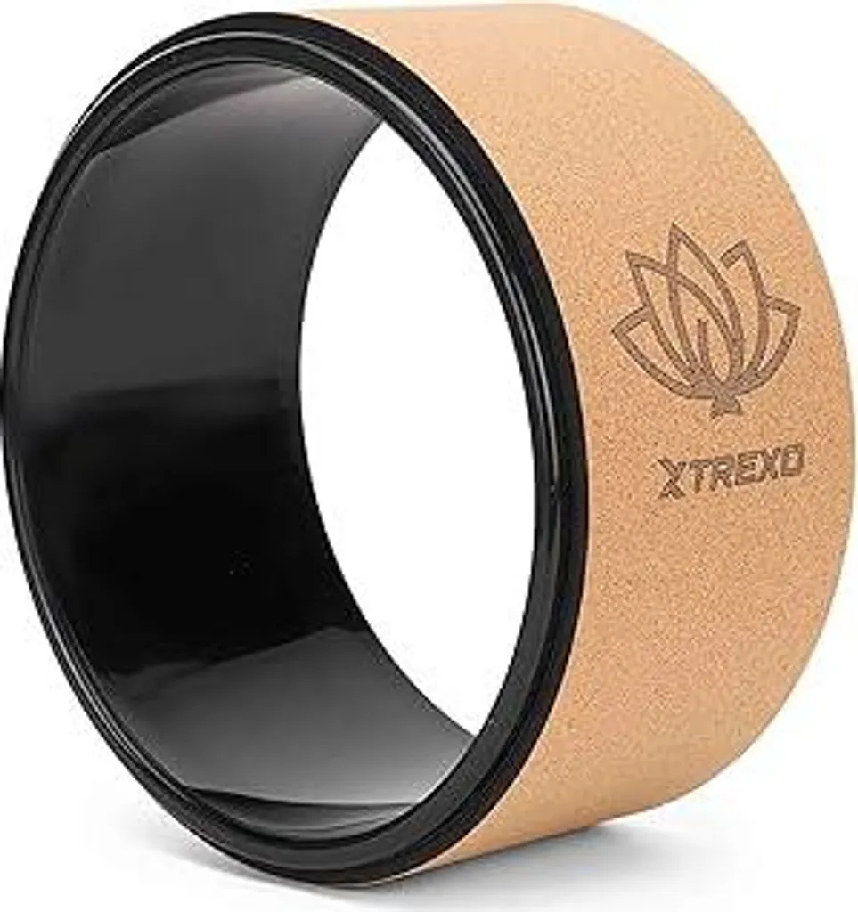 XTREXO Yoga Wheel in sughero naturale con un diametro di 26 cm e una larghezza di 13 cm in marrone, realizzato in sughero ecologico al 100%. Perfetto per lo stretching. Comodo grazie all'imbottitura in schiuma. Yoga Wheel leggero.