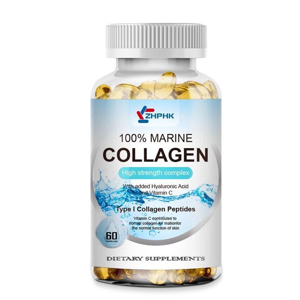 Marine Collagen 1300mg + Hyaluronic Acid + Vitamin C, Nahrungsergänzungsmittel, Gesundheit von Haut, Haare, Nägeln, Immunsystem