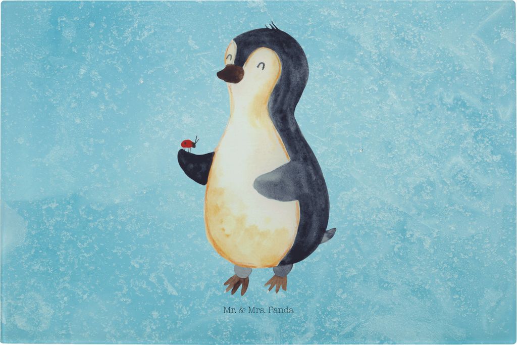 Mr. & Mrs. Panda Hackbrett Pinguin Marienkäfer - Eisblau - Geschenk, Liebe, Kleine Wunder, Schneidebrett Glas, Schneideplatte, Aufmerksam, Frühst...
