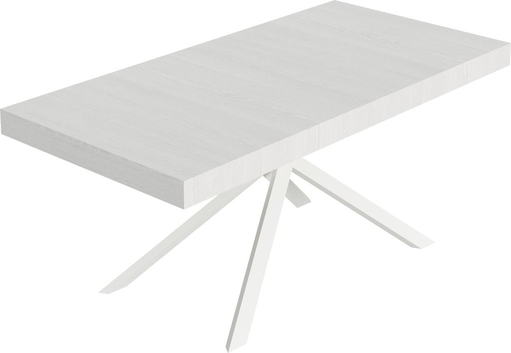 Niket ausziehbarer Tisch 180/440x90 cm, Esche weiß mit weißen Beinen