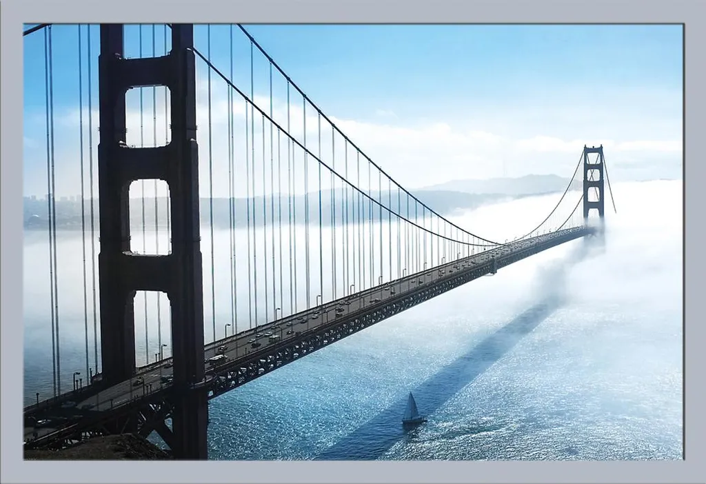 Poster San Francisco Golden Gate Bridge Nebbia con Cornice Argento Shinsuke