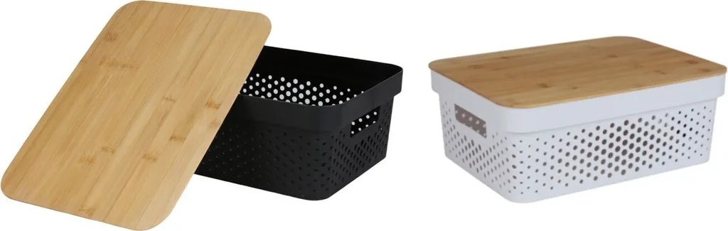 Lot de 12 Boîtes de Rangement 11L avec Couvercle en Bambou Naturel