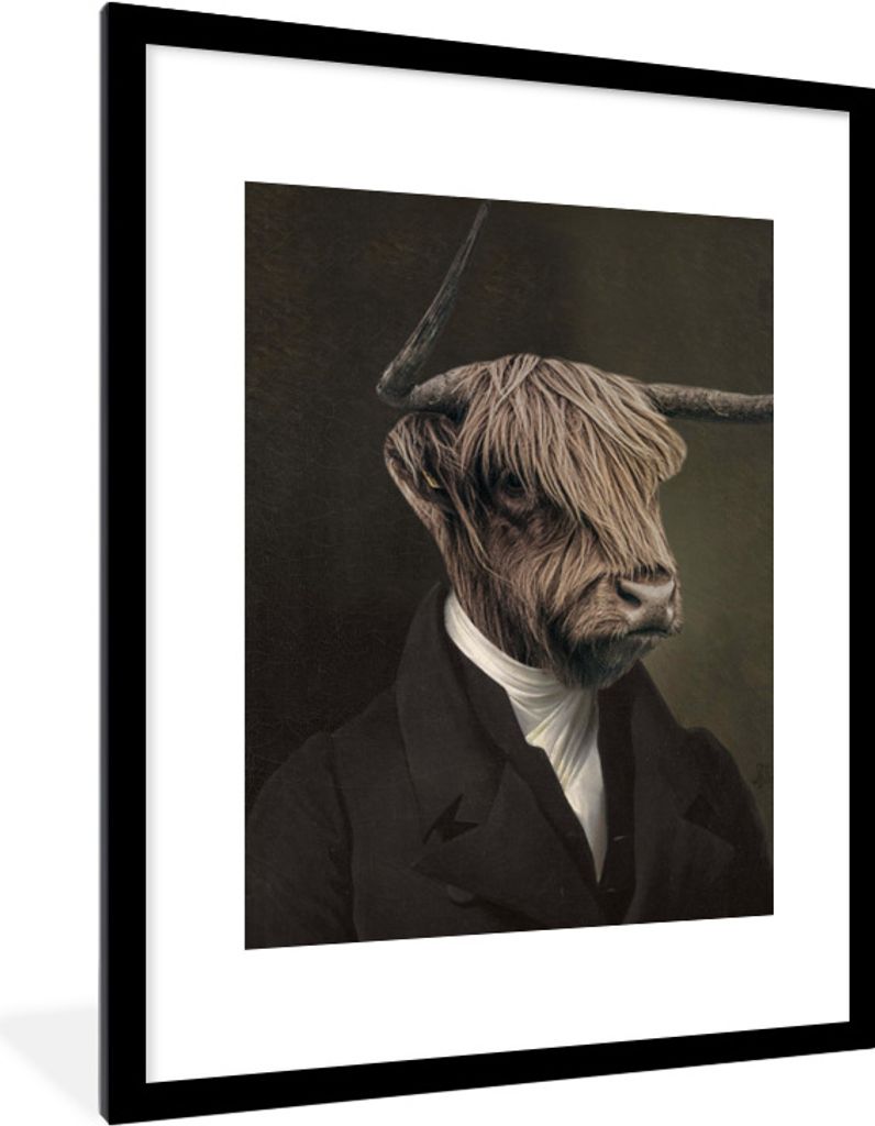 MuchoWow Gerahmtes Poster Schottischer Highlander - Alte Meister - Kunst 60x80 cm - Poster mit Schwarzem Bilderrahmen Wandposter Rahmen Foto Bild...