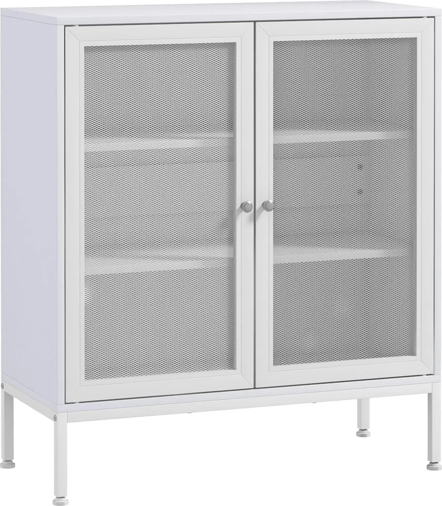 Buffet Cuisine Blanc 3 Niveaux avec Portes Grillagées et Finition Mat