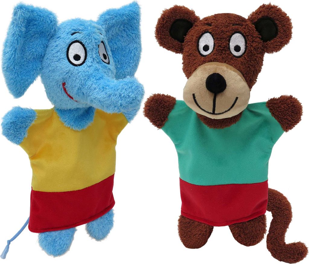 2er Set Handpuppen Affe Pepa und Elefant Eda 35 cm Mehrfarbig, 20934A
