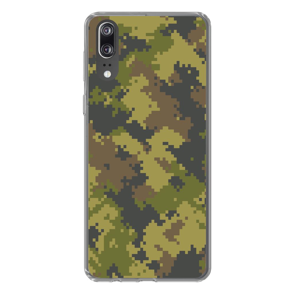 MuchoWow Handyhülle Schutzhülle Hülle für Huawei P20 Illustriertes Tarnmuster von Pixeln Silikon Softcase Handy Hülle - Hardcover