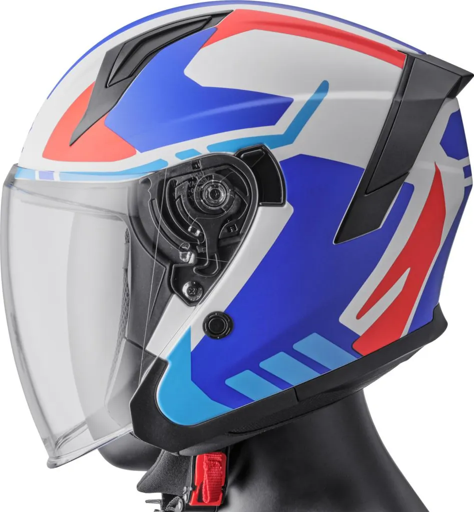 Casque Jet GMS Vectus Graphic avec Écran Anti-Rayures Matt-Blau-Rot M