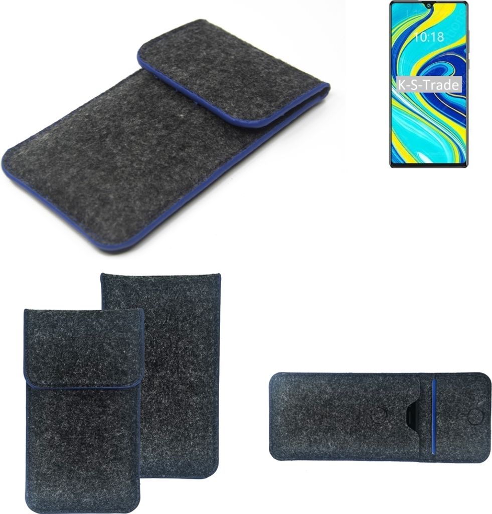 K-S-Trade Handy-Hülle Schutz-Hülle kompatibel mit Cubot P40 Filztasche Pouch Tasche Case Sleeve Filzhülle dunkelgrau, blauer Rand