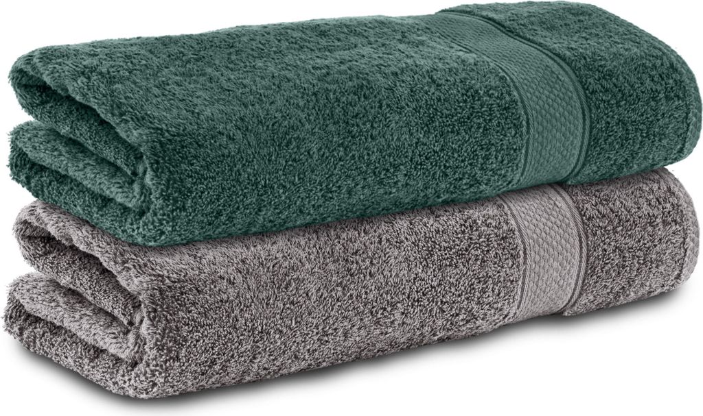 Komfortec 2er Set Duschtücher, 50x100cm Größe, Doppelpack, %100 Baumwolle, Handtücher, Frottee, Weich, Saugstark, Anthrazit Grau/Dunkel Grün