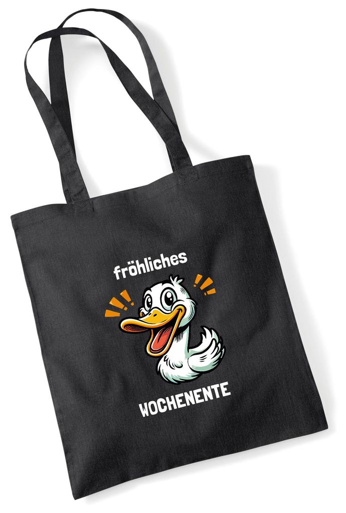 Huuraa Jutebeutel fröhliches Wochenente Ente Meme 10 Liter Black Baumwolle Tasche Geschenkidee