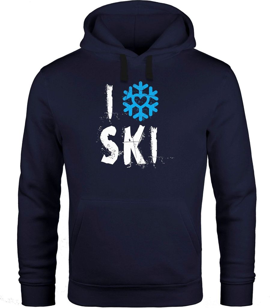 Hoodie Herren I Love Ski Ich liebe Ski Wintersportler Ski-Fahrer Kapuzen-Pullover Moonworks schwarz S