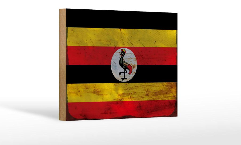 Holzschild Flagge Uganda 18x12 cm Flag of Uganda Rost Dekoration