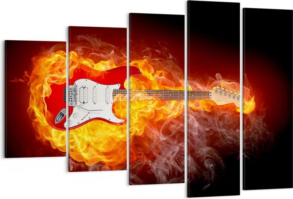 Bild auf Leinwand - Leinwandbild - Flammen Gitarre Instrument - 150x100cm - Wand Bild - Wanddeko - Leinwanddruck - Bilder - Kunstdruck - Wanddekora...