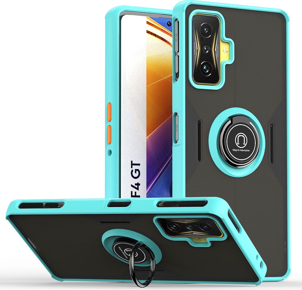 Redmi K50 Gaming Hülle, Ring Halter Ständer Matte Transluzent TPU Rahmen Stoßfest Schutzhülle für Xiaomi Redmi K50 Gaming Hellblau