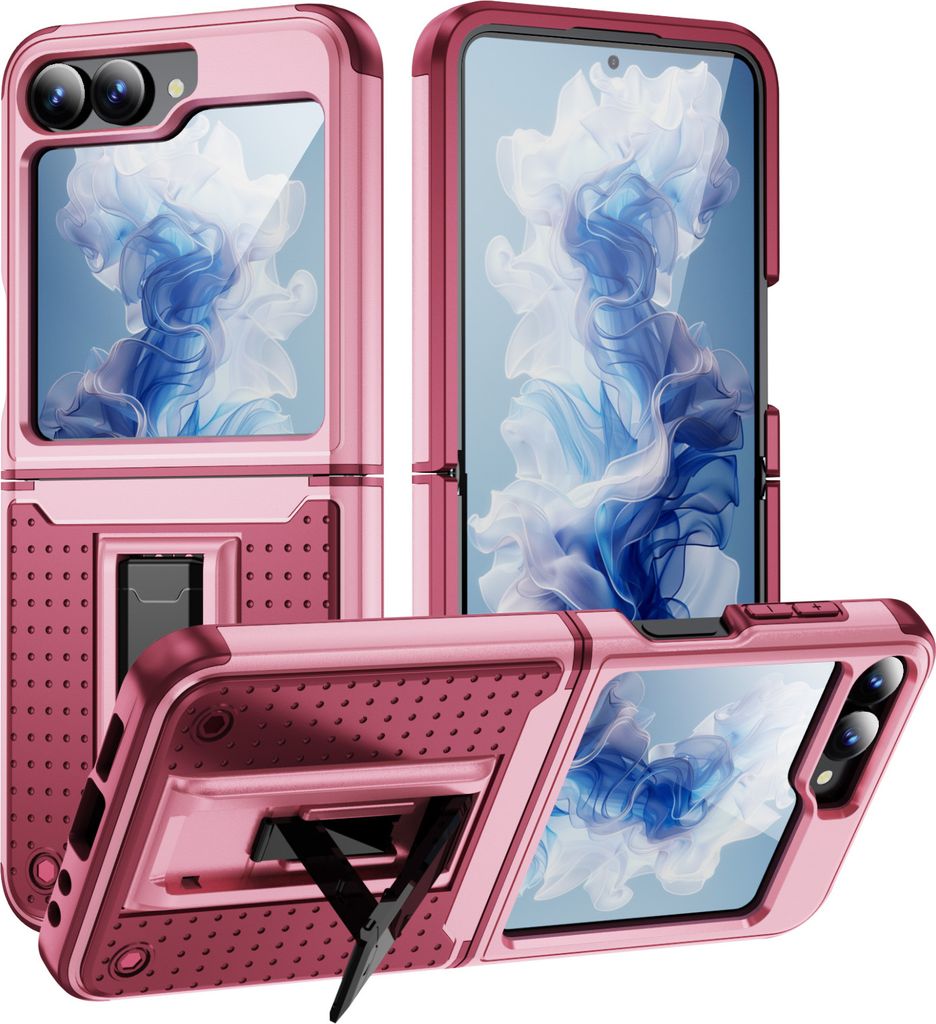 Hülle Für Samsung Galaxy Z Flip 6 Militärqualität Stoßfest Hybrid 2 in 1 Hart PC Weich TPU Handyhülle Pink Rot