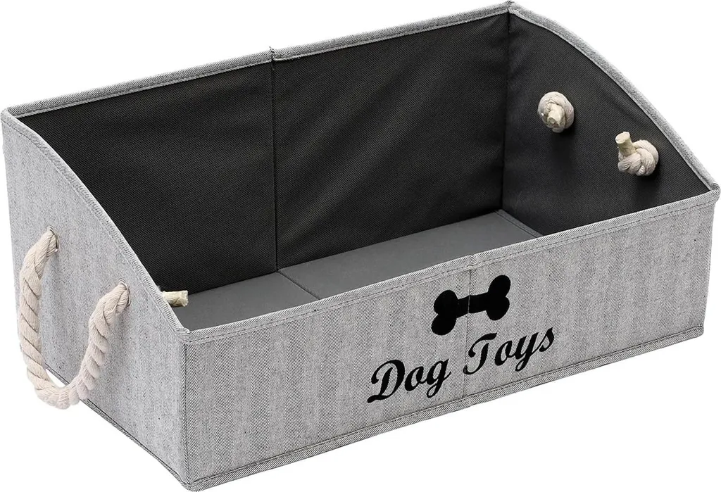 Bac de stockage jouets chien pliable en toile avec poignées - Gris