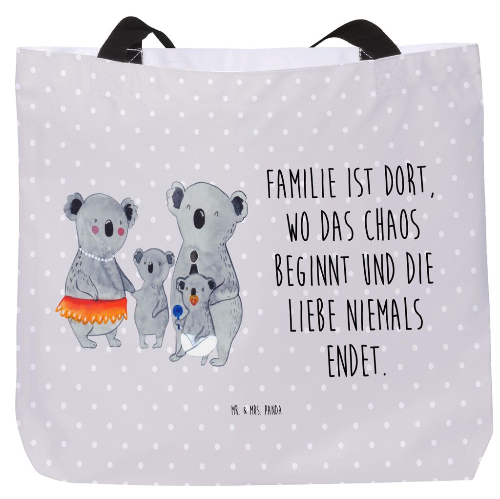 Mr. & Mrs. Panda Strandtasche Koala Familie - Grau Pastell - Geschenk, Tasche, Tote Bag, Papa, Einkaufstasche, Schultasche, Muttertag, Büchertasch...