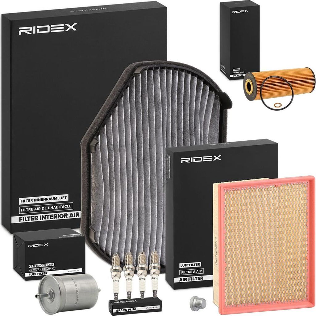 RIDEX Inspektionspaket Filterset passend für MERCEDES-BENZ C-Klasse Limousine (W202) CLK (C208) CLK Cabriolet (A208) C-Klasse T-modell (S202)