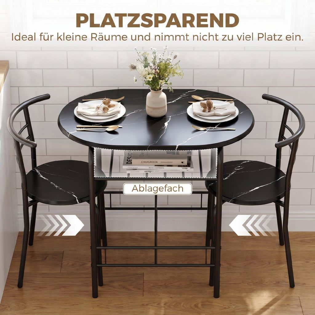 HOMCOM 3-teilige Essgruppe Esstisch mit 2 Stühlen