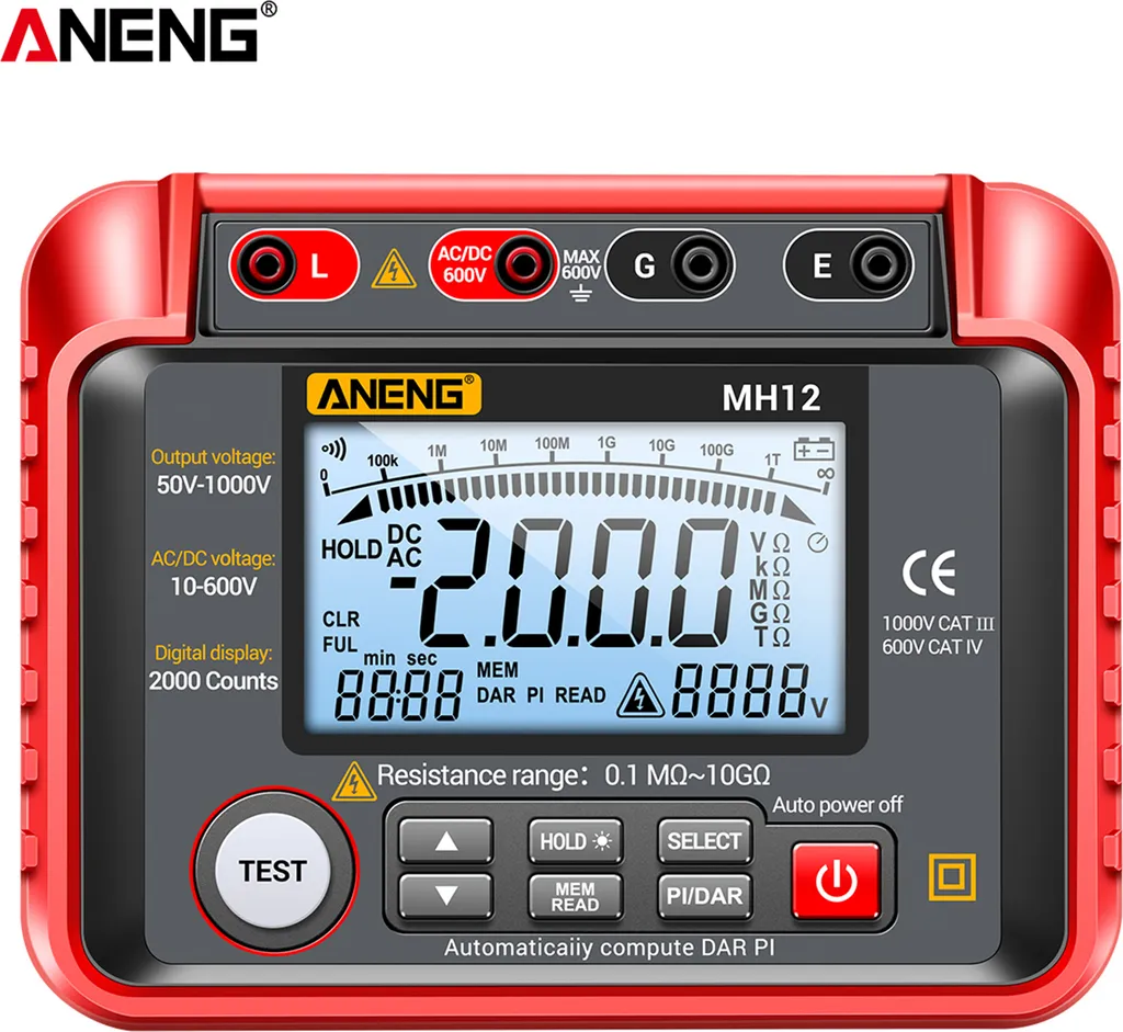 Testeur d'isolement haute précision ANENG MH12 avec écran LCD rétroéclairé