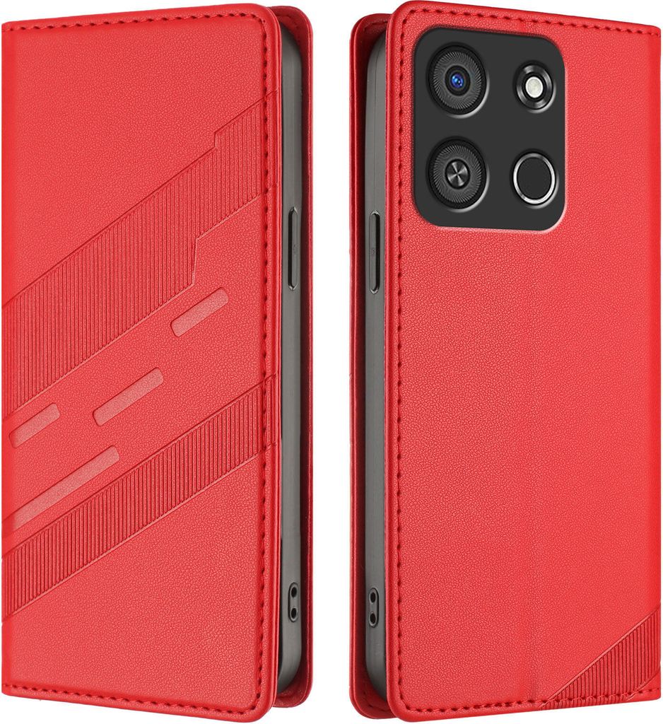 Hülle für itel A05S, Kunstleder Brieftaschen Handyhülle mit Kartenfach und Standfunktion Rot