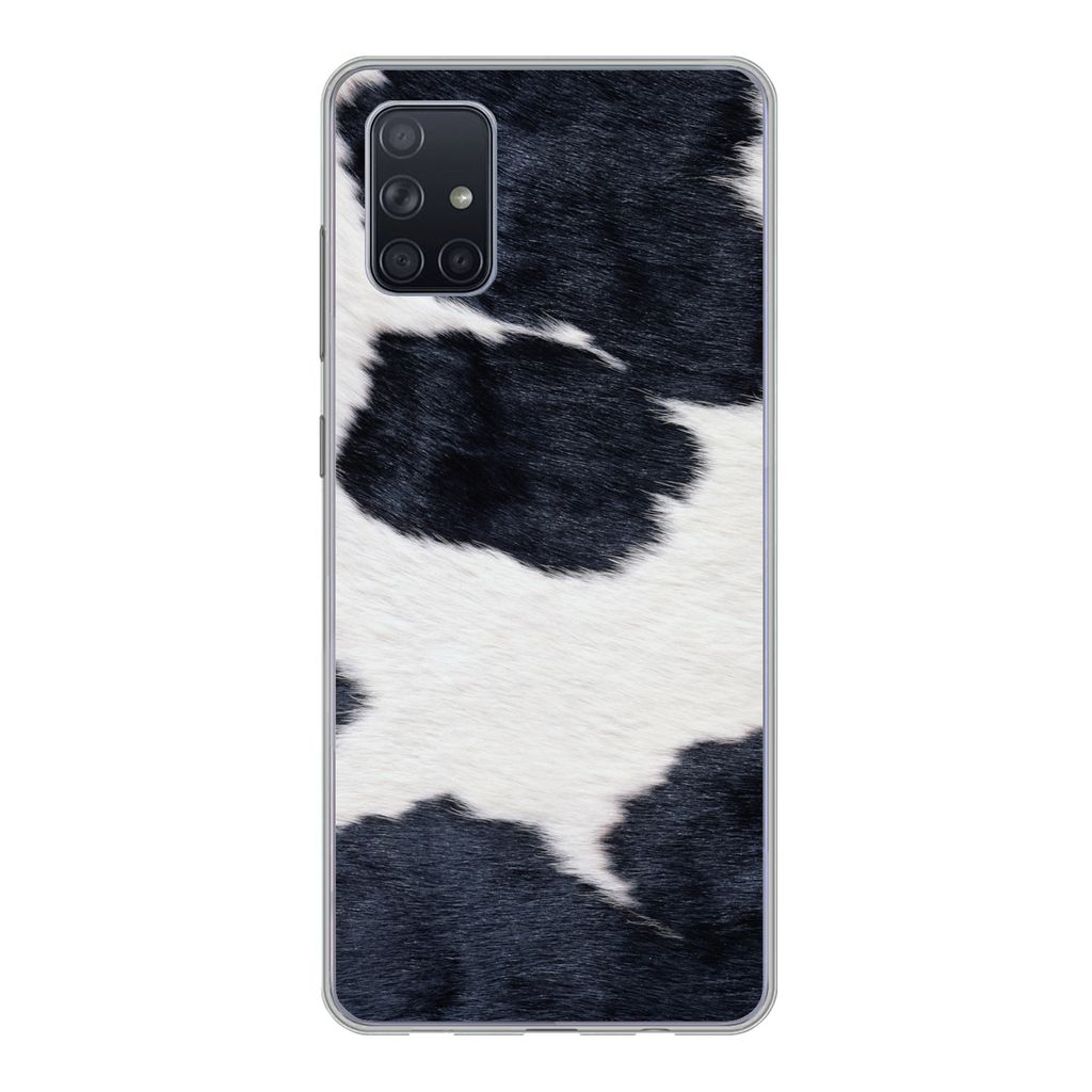 MuchoWow Handyhülle Schutzhülle Hülle für Samsung Galaxy A71 Bild einer schwarzen und weißen Kuhhaut Silikon Softcase Handy Hülle - Kartenb...