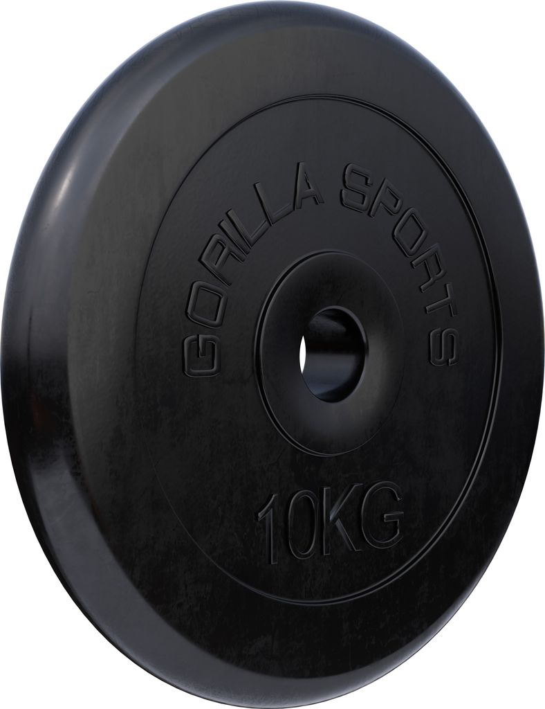 GORILLA SPORTS Hantelscheiben - 10kg Gewichte, 30/31mm Bohrung, Gusseisen, Gummiert, Schwarz - Gewichtsscheiben, Hantelset