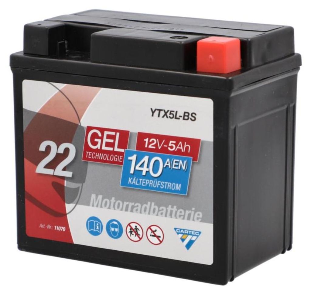 Cartec Gel Motorradbatterie YTX5L-BS 5Ah 140A Produktbild 
