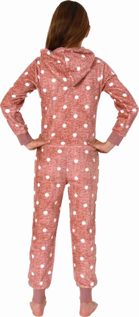 Kuschelig warmer Mädchen Jumpsuit Schlafanzug Overall aus in Tupfen Optik ; rosa , 176