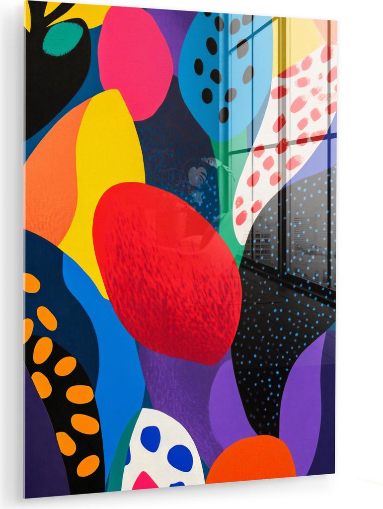 MuchoWow Glasbilder - Bilder auf Wandbild - Foto auf Glas Blumen - Blätter - Abstrakt - Rot 60x80 cm Wanddekoration aus Glas - Acrylglasbild - Acr...