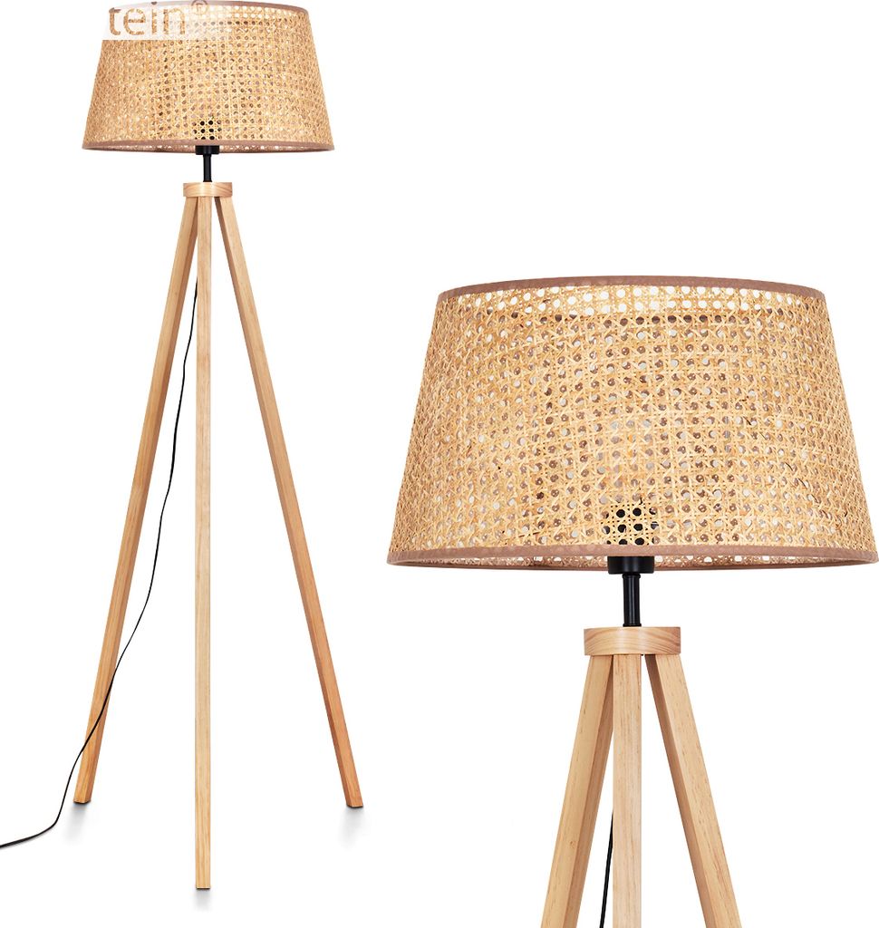 Varoni Stehlampe aus Holz/Wiener Geflech/Rattan in Naturfarben/Beige