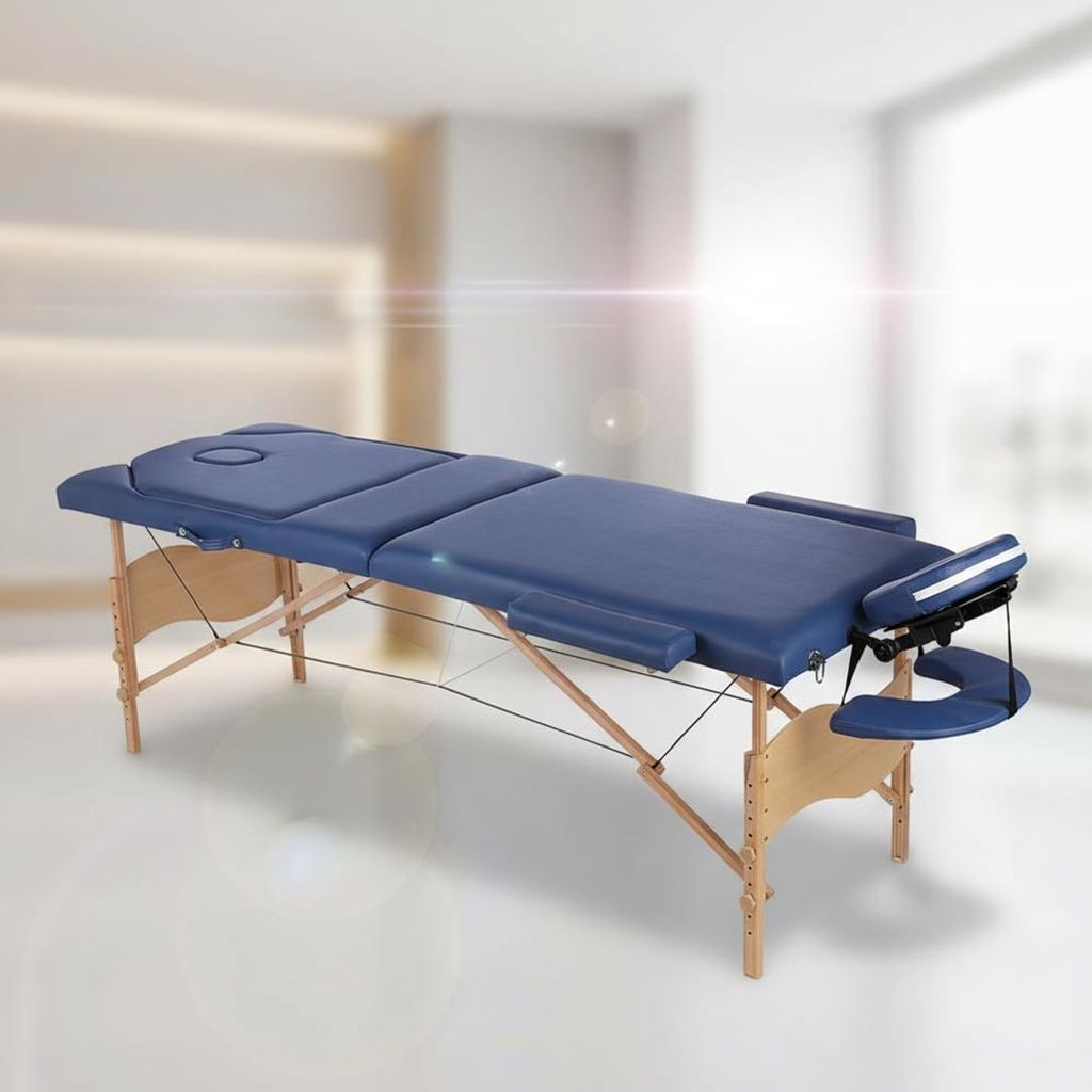 Mucola Massageliege 3 Zonen Massagebank klappbar Kosmetikliege Massagetisch mobile Therapieliege Holzgestell - Blau