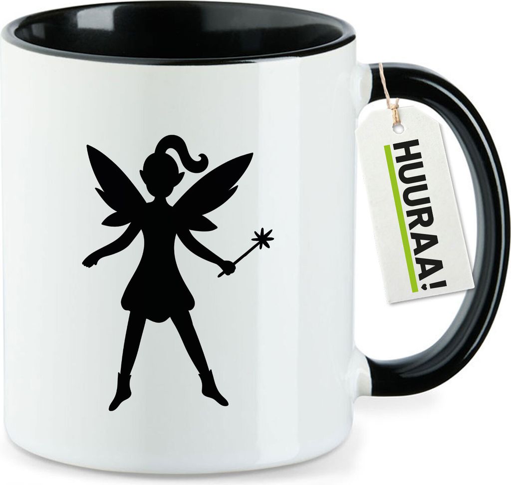Huuraa Kaffeetasse Fee Fairy 330ml Schwarz Keramik Kaffeebecher Geschenkidee