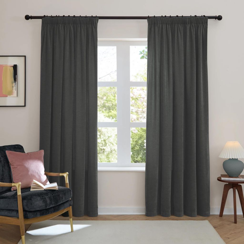 Furn - "Chenille" Falten-Vorhänge, Gepolstert RV3603 (183 cm x 117 cm) (Holzkohle)
