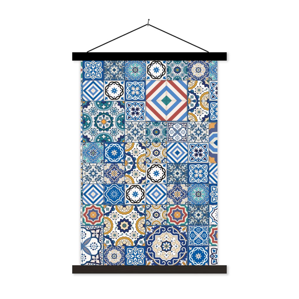 MuchoWow Textilposter Muster - Blau - Formen 40x60 cm mit schwarzem Rahmen - Wanddekorationen