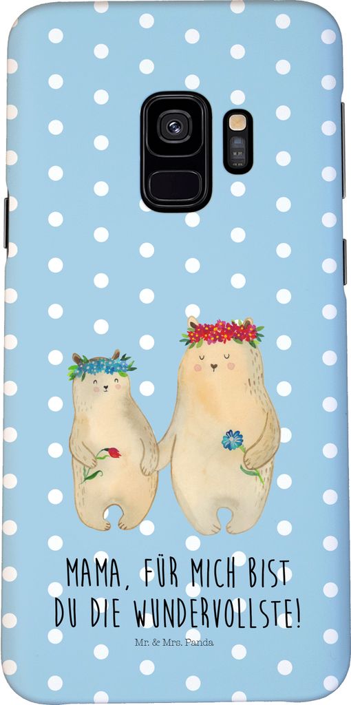 Mr. & Mrs. Panda Samsung Galaxy S9 Handyhülle Bären mit Blumenkranz - Blau Pastell - Geschenk, Handy Case, Muttertag, Hülle, Vorbild, Schutzhül...