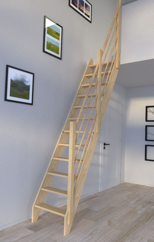 Raumspartreppe Fichte 3000 gerade-Holz-Holz Design Geländer-rechts