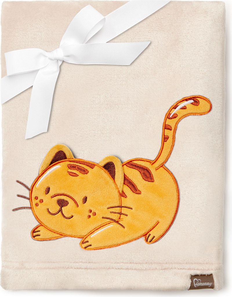 Be Mammy Kuschlige Babydecke Kuschel Decke Tagesdecke mit 3D Applikation 76 x 102 cm BE20-168 (Beige - Katze, 76 x 102 cm).