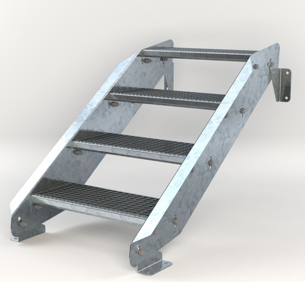 Stahltreppe 4 Stufen bis Höhe 84 cm, Laufbreite : 60 cm kein Geländer ST 2 (31 / 31 mm gezackt)