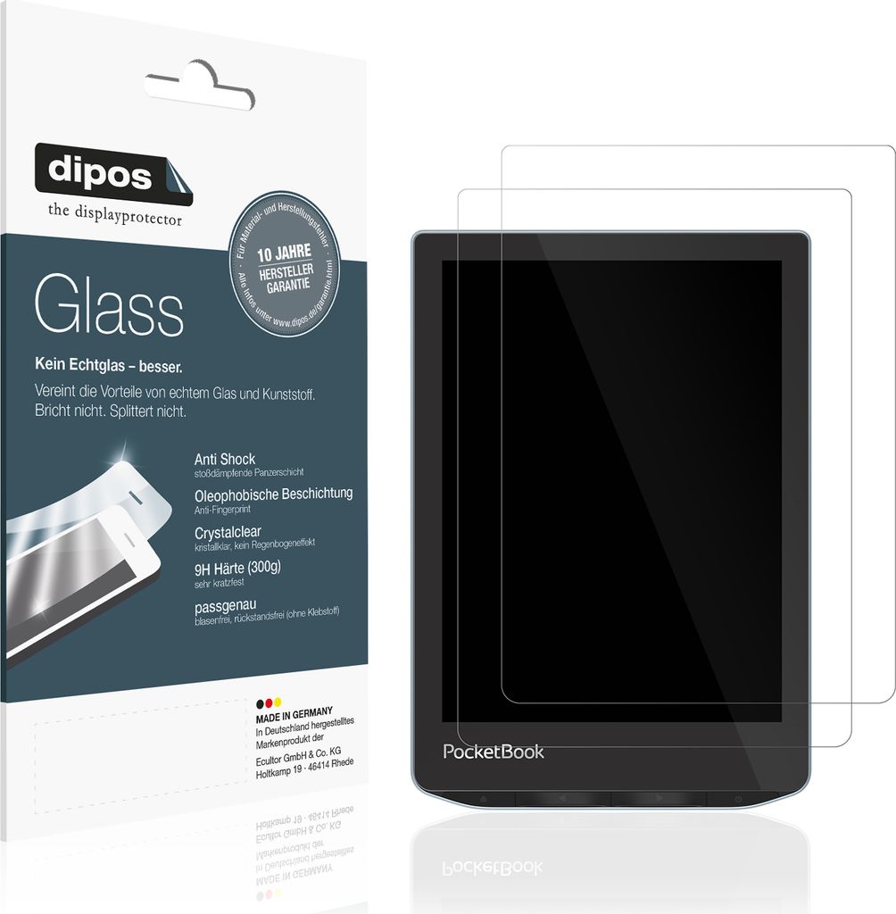 2x Schutzfolie für PocketBook Ebook Verse - Anti-Shock 9H Folie dipos Glass Kunststoffglas